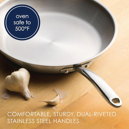 Rachael Ray Professional Stainless Steel Frying Pan/Skillet, Compatible with All Cooktops, Induction Ready, Dishwasher Safe, 12.5 Inch Open Fry Pan - Stainless Steel