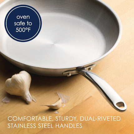 Rachael Ray Professional Stainless Steel Frying Pan/Skillet, Compatible with All Cooktops, Induction Ready, Dishwasher Safe, 12.5 Inch Open Fry Pan - Stainless Steel