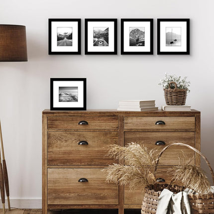 Americanflat 7x8 Picture Frame with Polished Plexiglass - Set of 5 - Use as 4x5 Frame with Mat or 7x8 Frame Without Mat - Galleria Collection - Gallery Frames for Tabletop and Wall Display - Black
