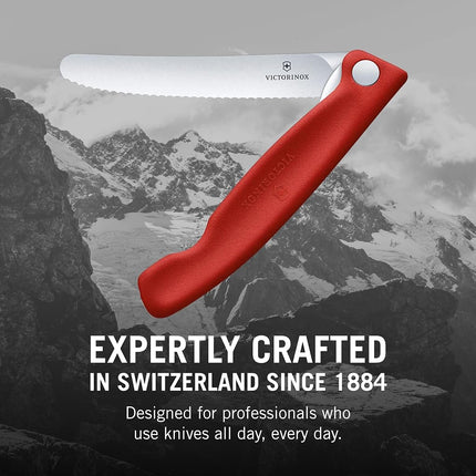 Victorinox Swiss Classic Foldable Paring Knife with Wavy Edge, 11 cm Blade Length, Red One Size
