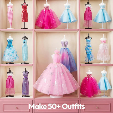 Klever Kits 400+PCS Fashion Design Crafts for Kids, Art and Crafts, DIY Sewing Kits with 3 Mannequins for Girls Aged 8-12, Birthday Presents, Toys for Kids