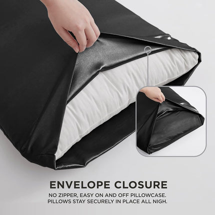 Juicy Couture King Size Satin Bed Sheet Set, Deep Pocket Silky Satin King Sheet Set with 1 Fitted Sheet, 1 Flat Sheet and 2 Pillow Case, Wrinkle Resistant and Anti Pilling Satin Bed Sheets - Black