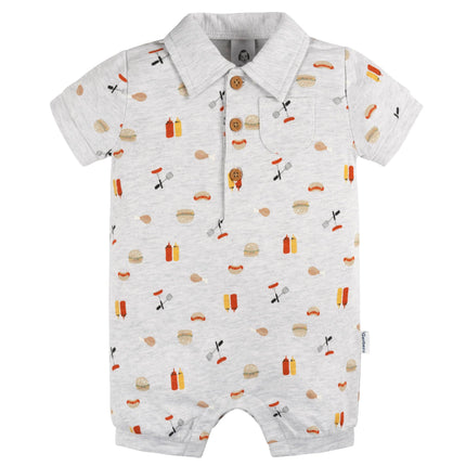 Gerber Baby Boys Cotton Polo Romper, Barbeque, 3-6