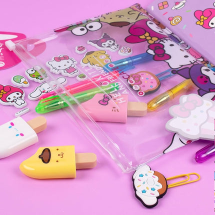 Hello Kitty 22-Piece Kawaii Stationery Set, Includes Notebook, Squishy Stickers, Pens, Cute School Supplies, Unisex, Ages 4+
