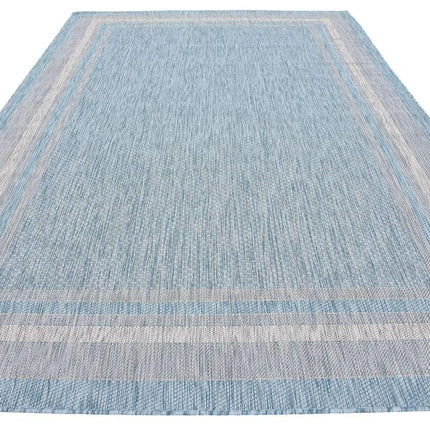 Unique Loom Outdoor Collection Casual Solid Border Indoor and Outdoor Transitional Aquamarine Area Rug (7' x 10')