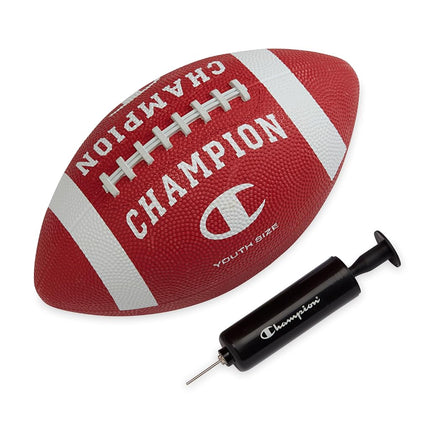 Champion Blitz Football (Youth, Tango Red/White), All-Weather Football, Enhanced Grip, Durable Rubber Cover and Molded Laces, for Outdoor Sports & Training, Includes 6" Ball Pump