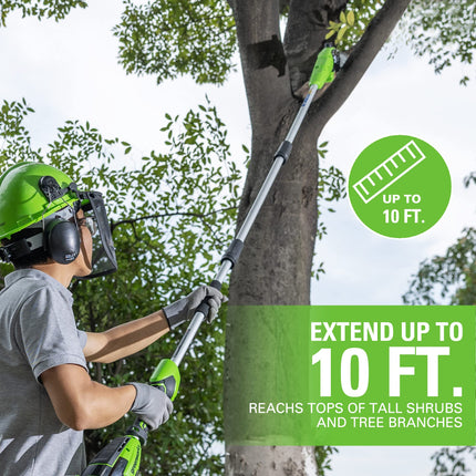 Combo de motosierra de pértiga inalámbrica sin escobillas Greenworks de 24 V y 10" + cortasetos de pértiga (ideal para podar y recortar ramas/arbustos), batería de 4.0 Ah y cargador incluidos