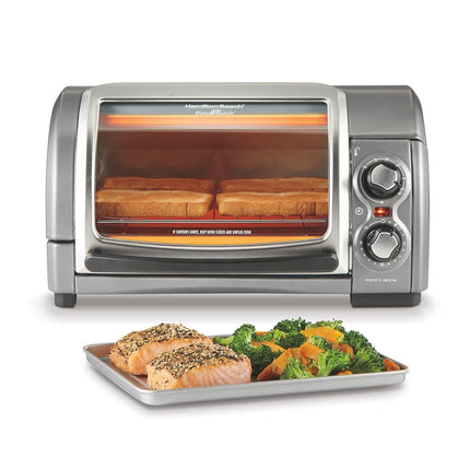 Four grille-pain Hamilton Beach Easy Reach 4 tranches avec porte roulante, argent, four de comptoir 1200W, cuisson, gril et rôtissoire, convient à une pizza de 23 cm, 31344DA