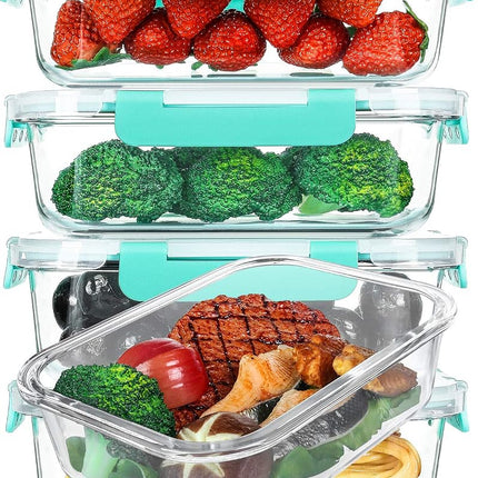 [5-Packs, 36 Oz.] Glass Meal Prep Containers with Locking Lids Glass Food Containers,Airtight Lunch Container,Microwave, Oven, Freezer and Dishwasher (4.5 Cup, Green)