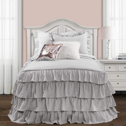 Lush Decor Allison Ruffle Skirt Bedspread Light Gray Shabby Chic Farmhouse Style Lightweight 2 Piece Set Twin XL, Polyester