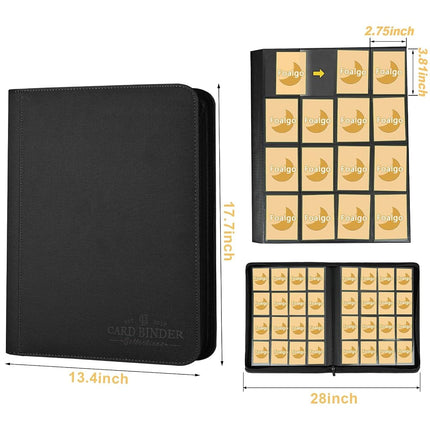 Foalgo 16 Pocket Trading Card Binder, GERMUN PU Cover, Black, Holds 1024 Cards, Double Sided, MTG, TCG