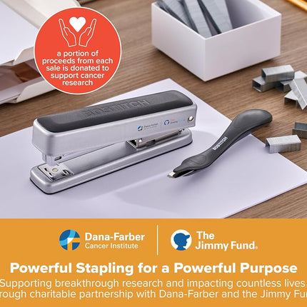 Bostitch Titan Heavy Duty Metal Stapler, 50 Sheet Capacity with 1250 Standard Staples and 500 Extended Staples, Ergonomic Staple Remover, Jam Free Stapling, Full Strip Stapler, Silver