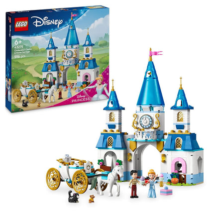 LEGO ǀ Disney Princess Cinderella’s Castle & Horse Carriage Toy - incl. Cinderella & Prince Charming Mini Dolls, plus Lucifer, Gus and a Horse Animal Figure - Gift for 6+ Year Old Girls - 43275