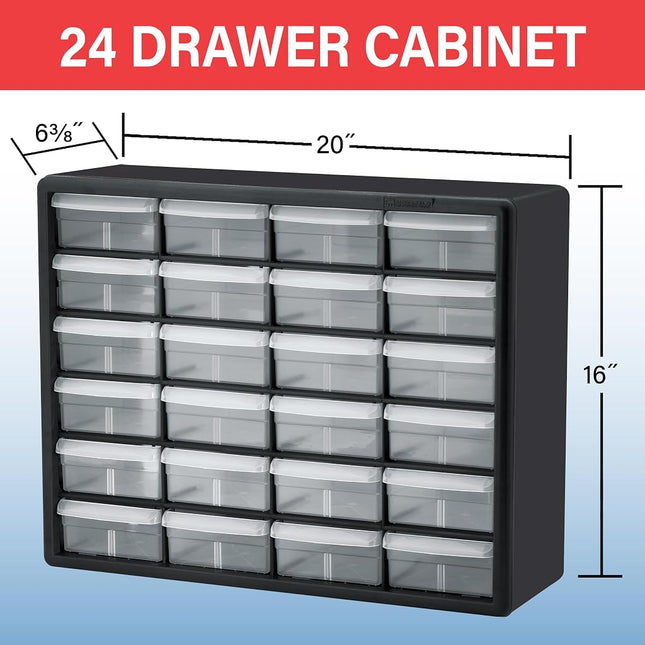 Akro-Mils 10124 24 Drawer Plastic Parts Storage Hardware and Craft Cabinet, 20-Inch x 16-Inch x 6.5-Inch, Black, Gray case with Black Frame