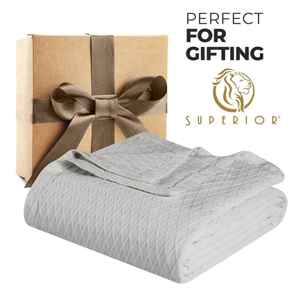Superior Diamond Weave Blanket, 100% Cotton Cover for Home, Couch, Bed, Soft, Warm Blankets, Boho Aesthetic, Comfy, Cozy, and Cute Covers, Decorative Bedding Essentials, Full/Queen, Platinum