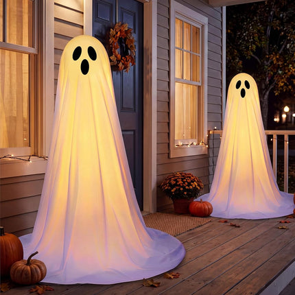 JOYIN 2 Pack 50'' Halloween Decorations Outdoor Light Up Ghost, Standing Ghost Halloween Decor with Warm String Light for Yard Porch Lawn Garden Party Supplies