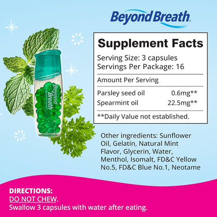 Beyond Breath Breath Freshening Capsules, Fresher Breath From Inside-Out, Even Works On Bad Breath From Garlic, Lasts Up To 8 Hours, 50 Capsules