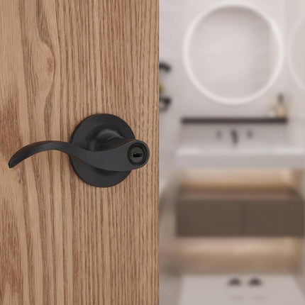 1 Pack of HENYIN Wave Lever Door Lock/Door Knob Hardware Handle and Closet Lockset, Black Color, Bathroom Version Without Key,Left Hand (805-B-L-Bk)