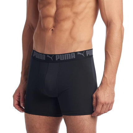 PUMA Men's 3 Pack Athletic Fit Boxer Briefs, Castlerock, M