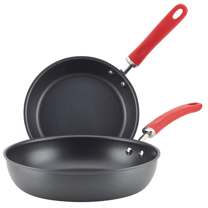 Rachael Ray Create Delicious - Juego de sartenes antiadherentes de aluminio anodizado duro, 9.5 y 11.75 pulgadas, gris