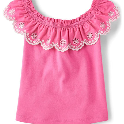 Haut à manches courtes à volants devant Gymboree pour filles et petites filles, coloris French Rose, taille 3T