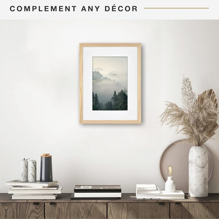MCS Gallery Wooden Frame for Canvas, Art Boards, Photos and more, Natural, 12x16 with 8x12 Mat