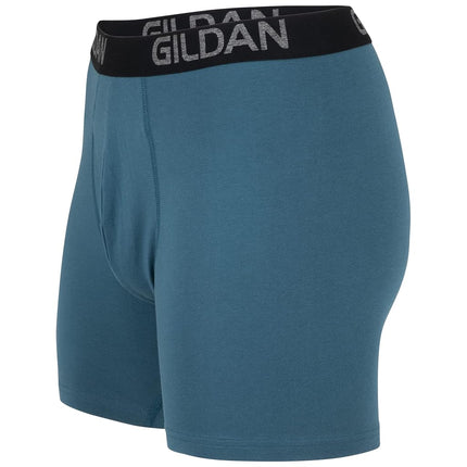 Gildan Men's Cotton Stretch Boxer Brief, Multipack, Blue Cove/Hawaiian Blue/Heather Red Mark (4-Pack, Long Leg), XL (Pack of 4)