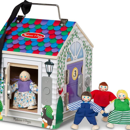 Melissa & Doug Wooden Doorbell House – Portable Playset for Children | With Lock, Key & Little People | Fine Motor Skills | Age 3+