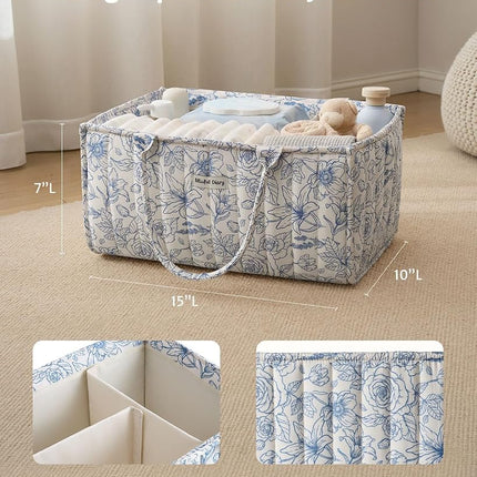 Blissful Diary Baby Diaper Caddy Organizer, Stylish Storage Basket for Newborn Essentials and Diaper Station, Baby Shower and Registry Must-Have, Blue Rose
