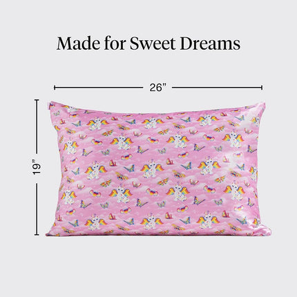 Kitsch x Lisa Frank Satin Pillowcase with Zipper for Hair & Skin, Softer Than Silk Pillow Cases Queen, Wrinkle-Free, Smooth and Cooling Satin Pillow Covers Standard/Queen Size 19x26 - Angel Kitty