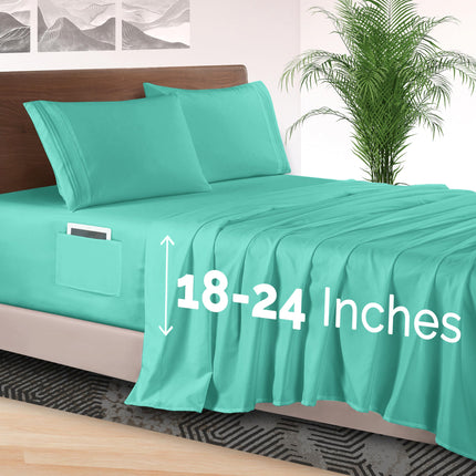 Elegant Comfort 4-Piece Bed Sheet Set - Luxury Bedding 1500 Premium Hotel Quality Microfiber, All Around Elastic 18-24 Inches Deep Fitted Sheet- Extra Deep Pocket Sheets, King, Paradise Teal