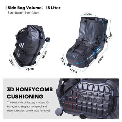 WILD HEART Motorcycle Saddlebags Waterproof 36L (18L*2) Motorcycle Side Saddlebags Pannier Bag Trunk Motorcycle Accessory (Black)