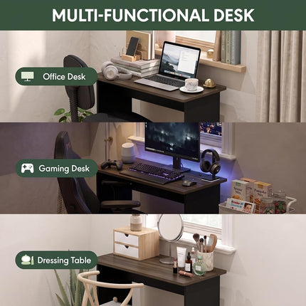 Furinno Simplistic Computer Desk, Study Desk, Writing Desk, Columbia Walnut/Black