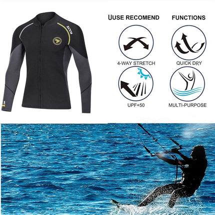 Wetsuit Top Men's 1.5mm Neoprene Wetsuits Jacket,Front Zipper Long Sleeves Diving Suit for Snorkeling,Swimming,Scuba Diving,Surfing (Black, M)