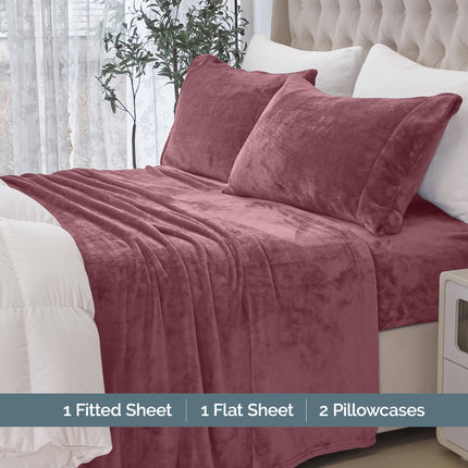 Juego de sábanas de franela de felpa de terciopelo de 4 piezas Elegant Comfort, lujosamente suave - Calidad premium - Cálido y acogedor, antiestático, de terciopelo de franela polar antipeeling con bolsillos profundos - Twin XL, Rosa