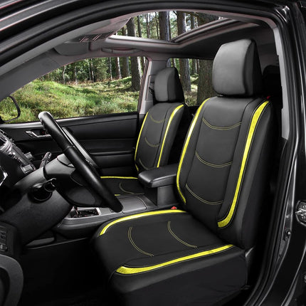 FH Group Housse de Siège Auto Complète en Similicuir - Ajustement Universel, Housses de Sièges Avant à Dossier Bas, Compatible Airbag, Banquette Arrière Divisée, Housse de Siège pour SUV, Berline, Jaune