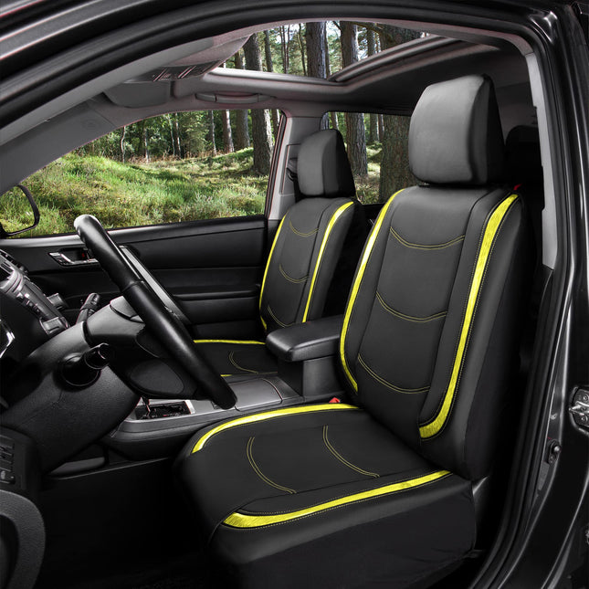 FH Group Housse de Siège Auto Complète en Similicuir - Ajustement Universel, Housses de Sièges Avant à Dossier Bas, Compatible Airbag, Banquette Arrière Divisée, Housse de Siège pour SUV, Berline, Jaune