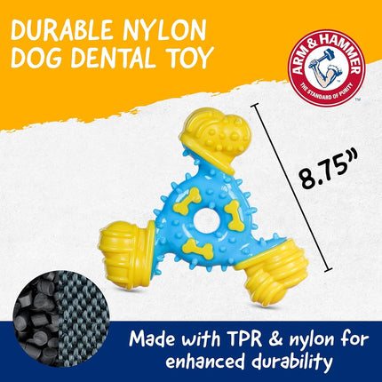 Arm & Hammer for Pets Nubbies TriBone Dog Dental Toy| Best Dog Chew Toy for Moderate Chewers | Dog Dental Toy Helps Reduce Plaque & Tartar | Peanut Butter Flavor Baking Soda