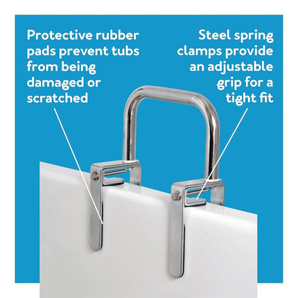 Carex Bathtub Rail with Chrome Finish - Bathtub Grab Bar Safety Bar For Seniors and Handicap - For Assistance Getting In and Out of Tub, Easy to Install on Most Tubs