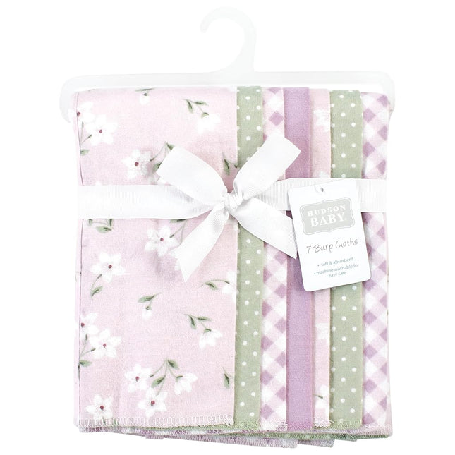 Hudson Baby Unisex Baby Cotton Flannel Burp Cloths, Purple Dainty Floral 7 Pack, One Size