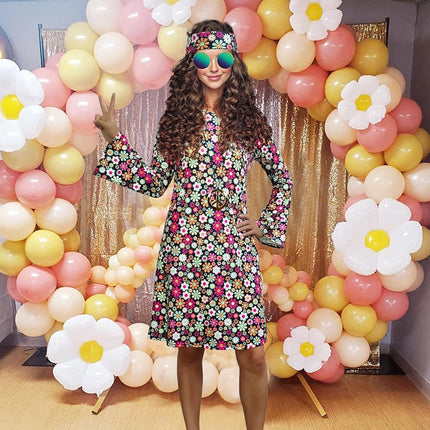 MRYUWB 70s Hippie Dress Costumes Necklace Earrings Sunglass Women Disco Outfit, 60s Party Costume, Halloween Retro Dresses (Vibrant Flowers, S), (F0154)