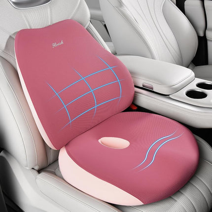 FLORICH Car Seat Cushion and Lumbar Support Pillow, Ergonomic Memory Foam Driving Seat Cushions for Back & Sciatica Pain Relief, Non-Slip Cushion for Car, Office, Truck, Wheelchair, Gaming Chair-Pink