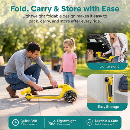 SereneLife Kids Scooter for Ages 3–7 – 3 Wheel Kick Scooter with Seat Option, Light-Up LED Wheels, Lean-to-Steer, Foldable, Adjustable Height, 50 kg Capacity