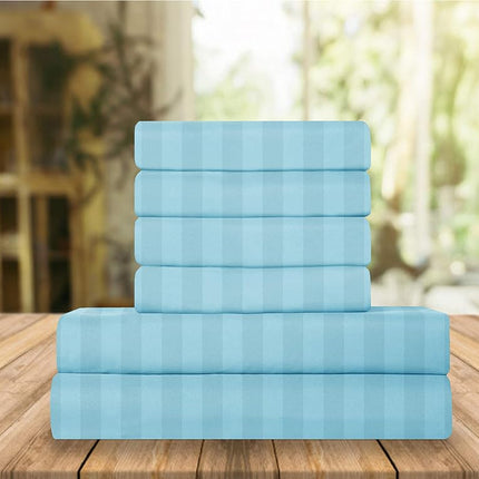 Elegant Comfort Luxury Soft Bed Sheets Dobby Stripe 1500 Premium Hotel Quality Microfiber Softness Wrinkle and Fade Resistant (6-Piece) Bedding Set, Queen, Aqua Blue