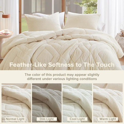Comfort Spaces King Comforter Set Reversible Feather-Soft Plush Comforters for King Size Bed All Season Lightweight Shearling Fleece Sherpa Comforter King Size Bed Set, King/Cal King, Ivory 3 Piece
