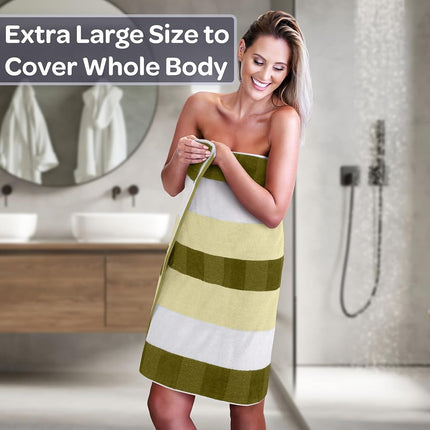 Lavish Home 6-Piece Complete Bath Towel Set – Luxurious Solid and Striped Absorbent Cotton Towels – Machine Washable Bathroom Set (Green)