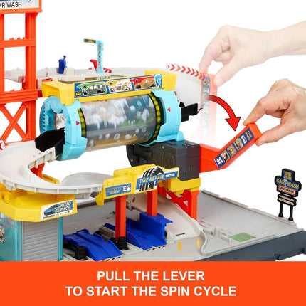 Matchbox Spin Cyclone Car Wash Playset with Corvette & Tow Truck