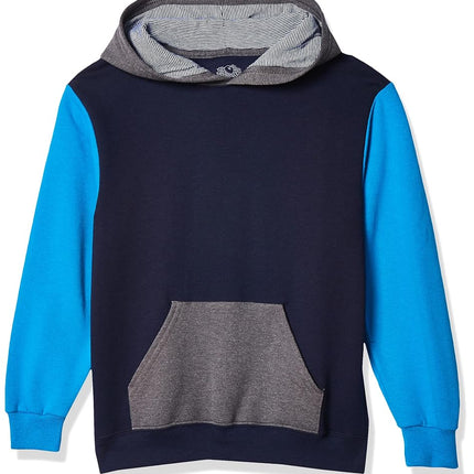 Fruit of the Loom Boys' Fleece Hoodie Sweatshirt, Charcoal Heather/Ghost Pacific Blue/Times Square Navy Stripe, Large