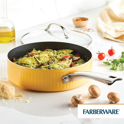 Sartén antiadherente Farberware Style con tapa, apta para lavavajillas, 2.8 litros - Amarillo