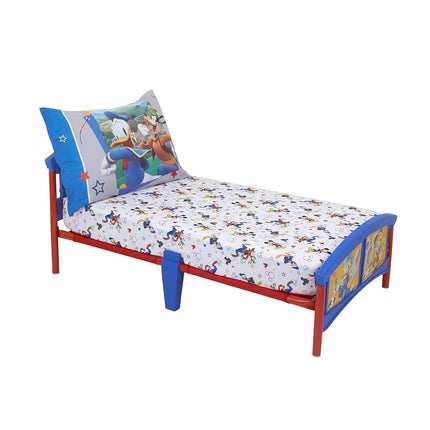 Disney Mickey Mouse Having Fun Super Soft 2 Piece Toddler Sheet Set, White/Grey/Blue/Red